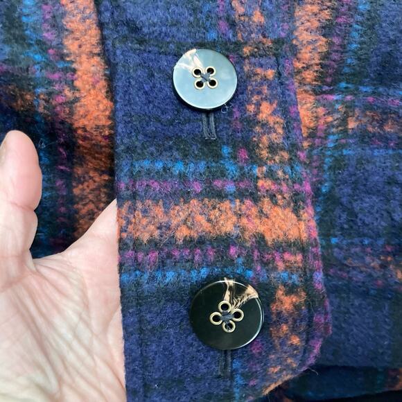 Cabi Plaid City Coat in Navy & Rust | Double-Breasted Fall Statement Jacket Edit - Picture 5 of 16